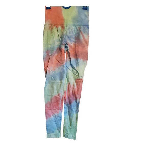 Pchee Bum Pastel Tie Dye Scrunch Athletic Leggings Size Small Pink Green Blue - Picture 1 of 7